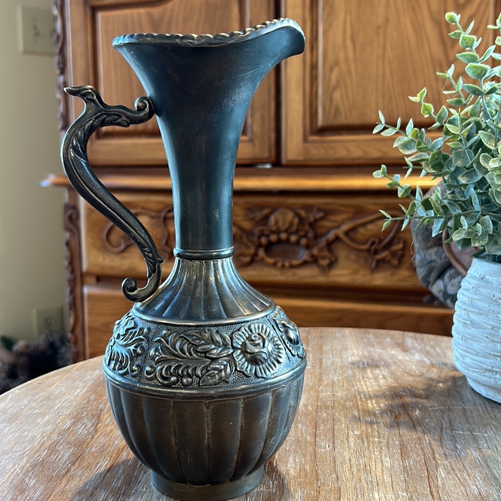 Antique Silver Pitcher / Carafe with Rose Design.  Vintage - Picture 17 of 17